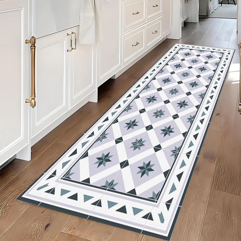 Commercial Kitchen Tile - Сине-серый ковер-дорожка с геометрическим принтом, нескользящий,